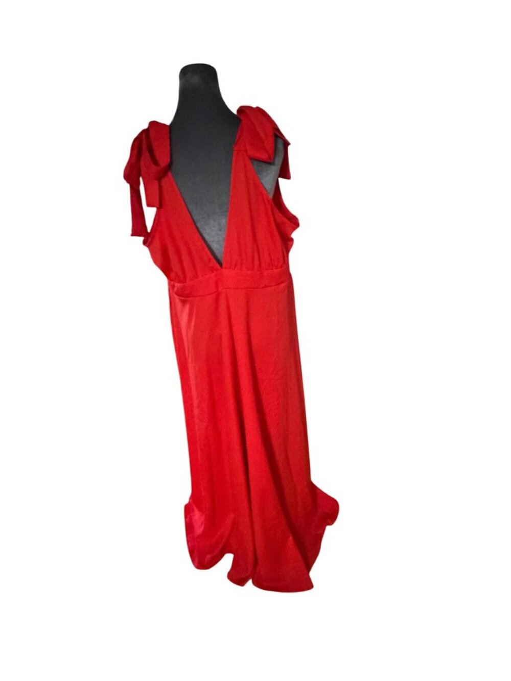 Red Maxi Dress With Shoulder Ties & V-Neck By Boohoo Size US 20 UK 24 EU 52 NWT - Picture 4 of 5
